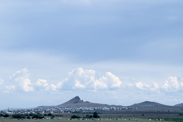 cirrus clouds on a colorful sky during sunset. photo toned 