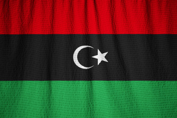 Closeup of Ruffled Libya Flag, Libya Flag Blowing in Wind