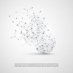 Abstract Cloud Computing and Network Connections Concept Design with Transparent Geometric Mesh, Wireframe Sphere - Illustration in Editable Vector Format