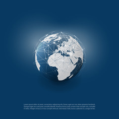 Cloud Computing and Networks with Globe - Abstract Global Digital Network Connections, Technology Concept Background, Creative Design Element Template with Wire Mesh Around Earth