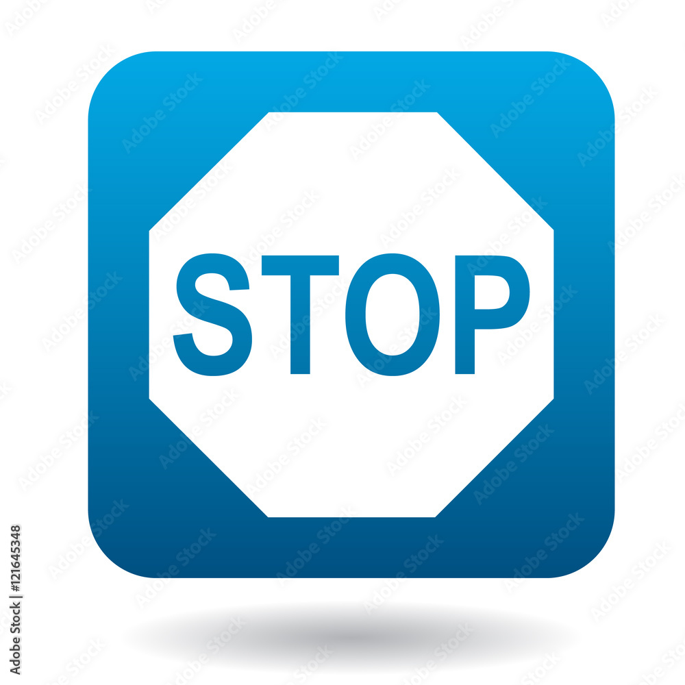 Wall mural stop sign icon in simple style in blue square. rules of the road symbol