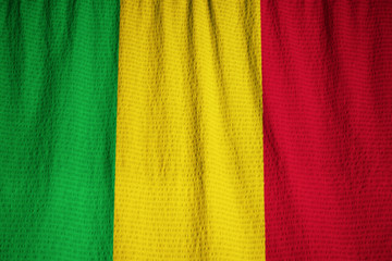 Closeup of Ruffled Mali Flag, Mali Flag Blowing in Wind