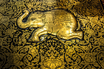 The brass sculpture as Thai elephant and flower ,Bangkok,  Thailand.
