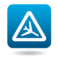 Sign airport icon in simple style in blue square. Rules of the road symbol
