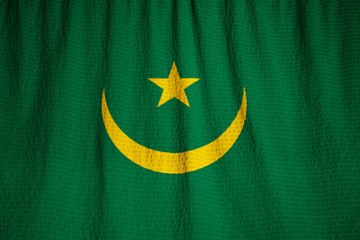 Closeup of Ruffled Mauritania Flag, Mauritania Flag Blowing in W