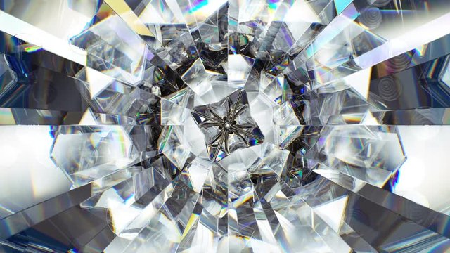 sparkling diamond macro rotating seamless loop. kaleidoscope