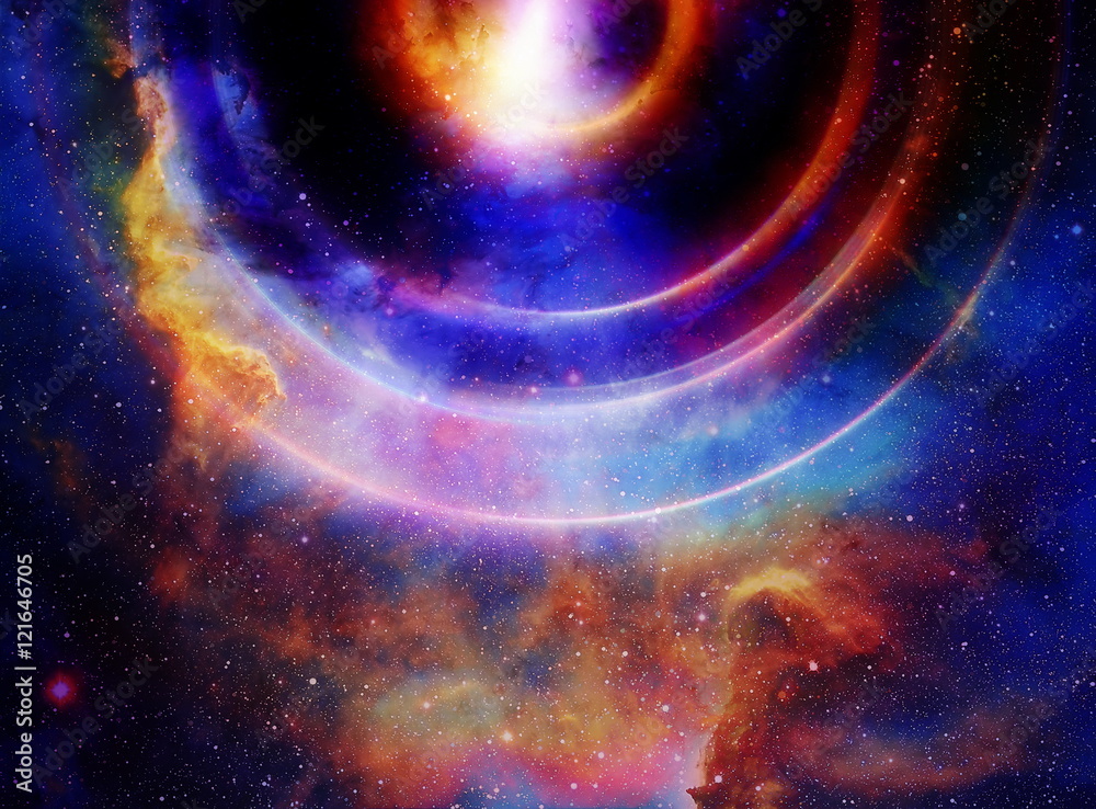 Aufkleber audio music speaker with color effect. cosmic space and stars, cosmic abstract background. space mus