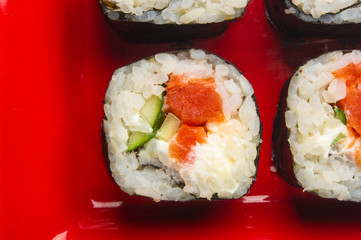 still life - set the rolls on a red plate