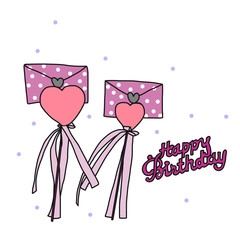 Happy birthday and love letter cartoon illustration