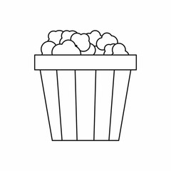 Popcorn in cardboard bucket icon in outline style on a white background
