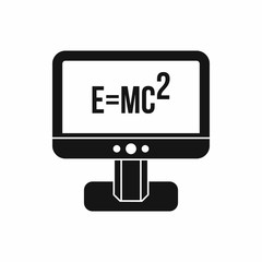 Monitor with Einstein formula icon in simple style isolated on white background. Science symbol