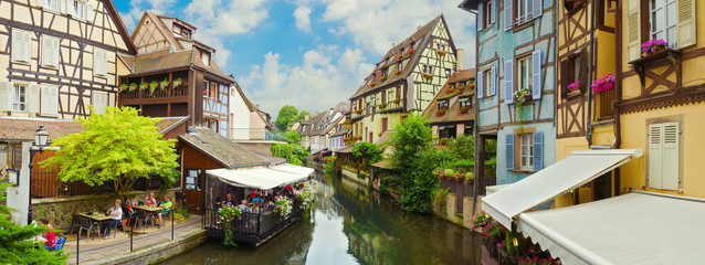 Beautiful old town Colmar, France. Panoramic view - obrazy, fototapety, plakaty