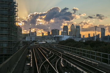 Fototapeta na wymiar London Train Track Sundown