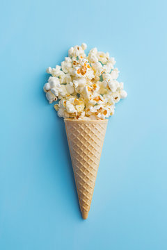 Popcorn in ice cream cones.