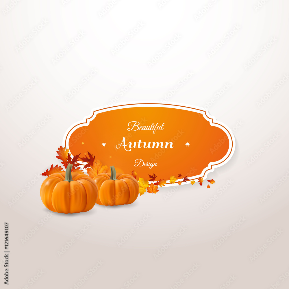 Canvas Prints vector set of colorful autumn leaves with label design and photorealisit pumpkin vector illustration