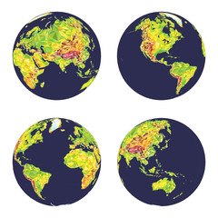 vector Earth geographic globes in low poly style in different positions