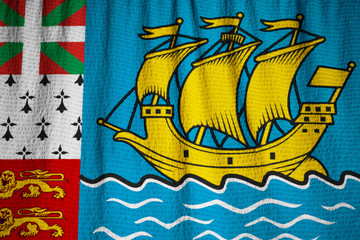 Closeup of Ruffled Saint Pierre and Miquelon Flag, Saint Pierre