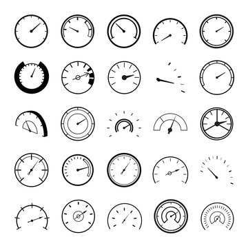 Speedometer Icons Set - Isolated On White Background - Vector Illustration, Graphic Design. For Web, Websites, Print Material, Template