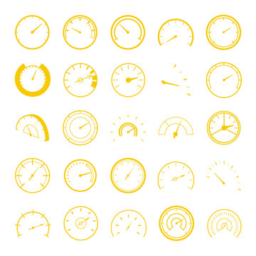 Speedometer Icons Set - Isolated On White Background - Vector Illustration, Graphic Design. For Web, Websites, Print Material, Template