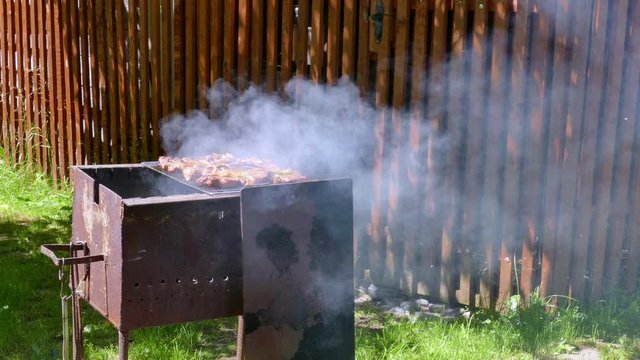 Pork Meat Steak on smoking Self made Barbecue Grill