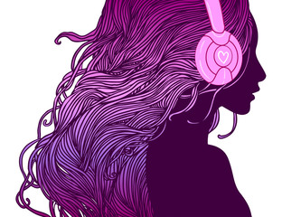 DJ girl: Pretty girl with long hair in headphones