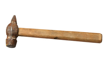 old rusty hammer with a wooden handle