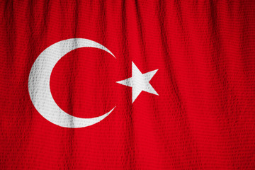 Closeup of Ruffled Turkey Flag, Turkey Flag Blowing in Wind