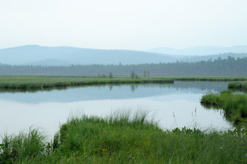 early misty morning at the lake