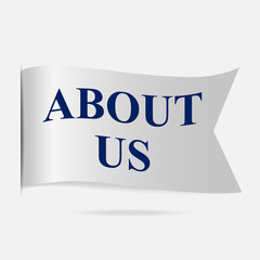 About us label, silver ribbon badge