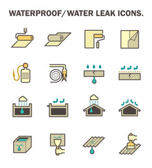 Waterproofing and water leaked vector icon set design.