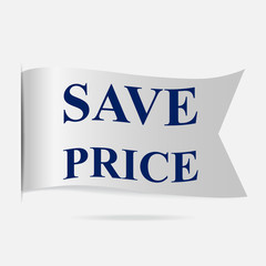 Save price label, silver ribbon badge