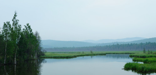 early misty morning at the lake