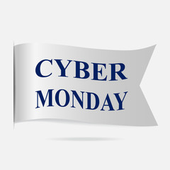 Cyber Monday label, silver ribbon badge