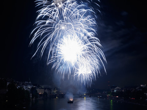 August Nationalday Basel Switzerland Fireworks Wettsteinbridge 2