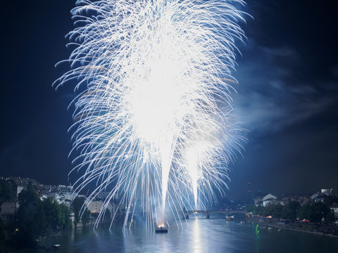 August Nationalday Basel Switzerland Fireworks Wettsteinbridge 2016
