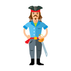 Vector Pirate with saword. Flat style colorful Cartoon illustration.