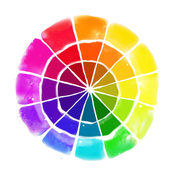 Handmade color wheel. Isolated watercolor spectrum.