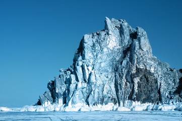 Cape Burhan on the west coast of the island of Olkhon. Lake Baikal. Sacred shamanic place.  Used toning of the photo.