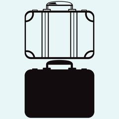 Travel Suitcase. Isolated on blue background. Vector silhouettes