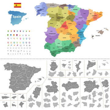 Spain vector map (colored by autonomous communities) with administrative divisions