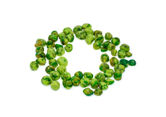 wasabi coated green peas is snack.Isolate