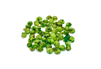 wasabi coated green peas is snack.Isolate