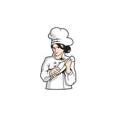 Female Girl Woman Bakery Chef Pastry Pâtissière Character Illustration Logo Vector Image