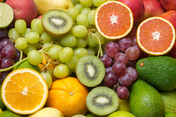 Nutritious fresh fruits and vegetables background