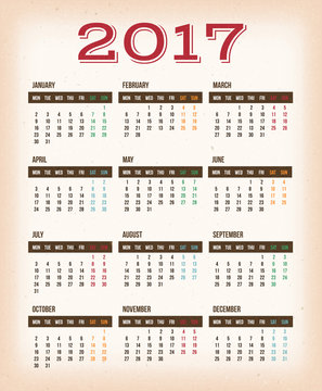 Vintage Design Calendar For Year 2017