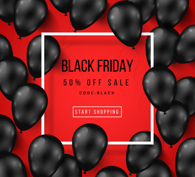 Black Friday Sale Poster with Shiny Balloons