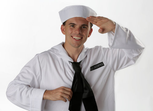 A Young Us Sailor Man Poses In The Studio