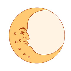 Moon and stars. Vintage engraving style.