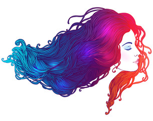 Vector portrait of a beautiful girl with dyed hair