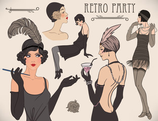 Flapper girl set: retro women of twenties